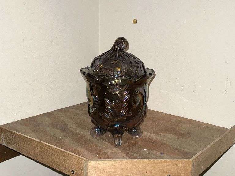 Imperial Glass carnival glass covered candy dish image