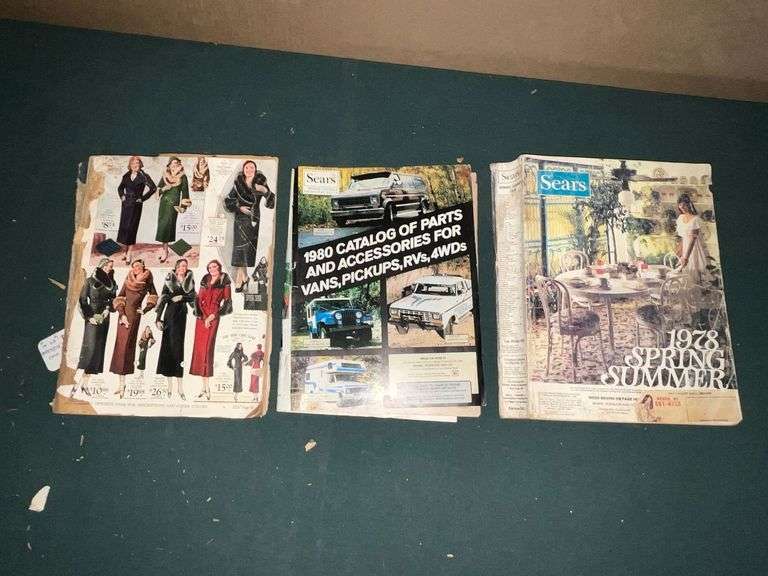 Pair of catalogs, 1940 Sears catalog, 1978 Sears catalog. image