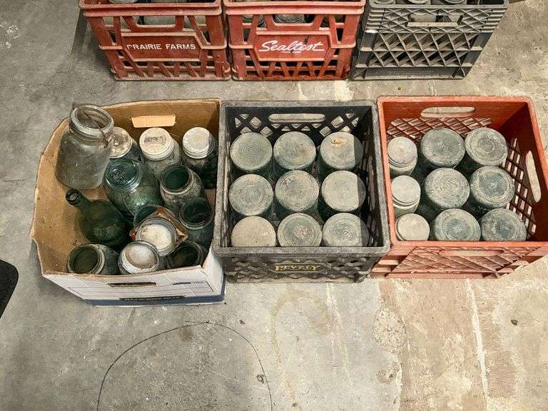 3 crates of canning jars mostly quart image