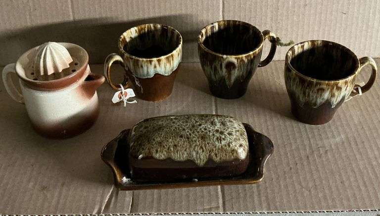 USA pottery, mugs, butter dish image