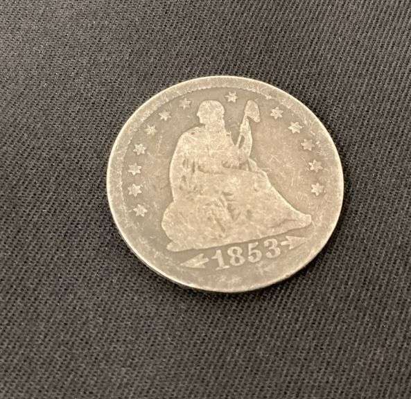 1853 seated liberty quarter with arrows and rays image