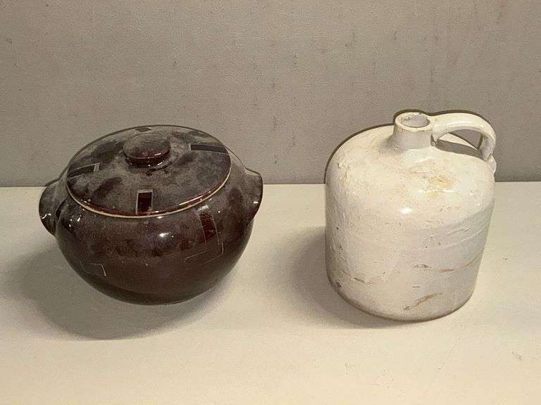 Brown USA ceramic crock with lid image