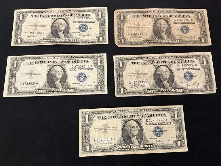 (5) $1 bill silver certificates image