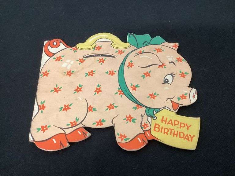 A Barker Card copyright 1946 "Happy Birthday" with 10 Mercury dime image