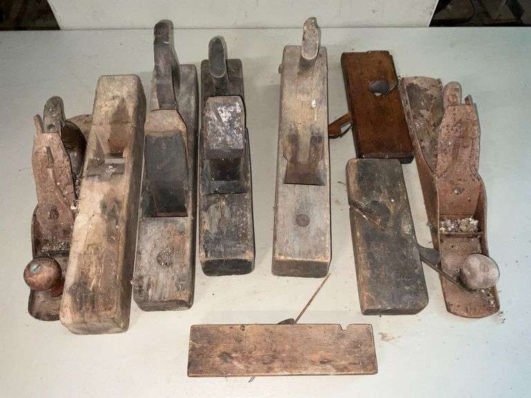 Assortment of wood and steel block planes image