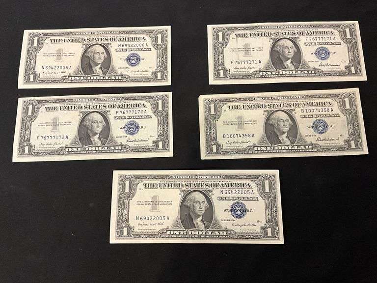 Crisp like new (5) $1 silver certificates image