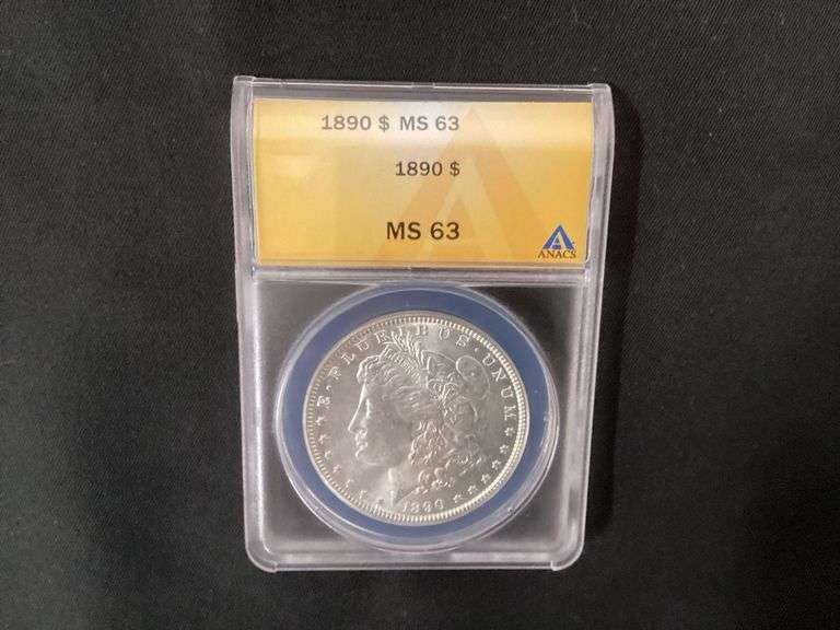 1890 Morgan silver dollar MS63 in plastic case image