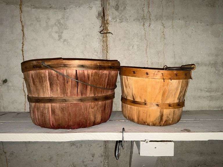 2 vintage wooden baskets with handles image