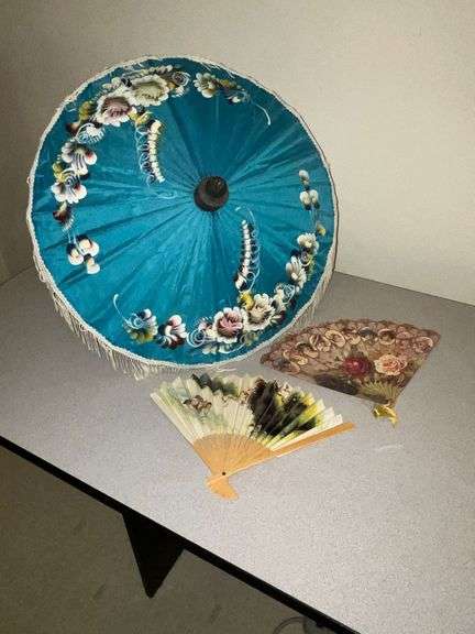 Hand painted umbrella and fans image