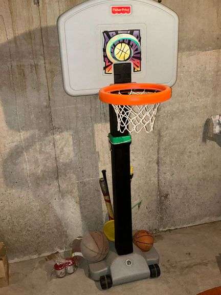 Fisher Price basketball goal with football, basketball image