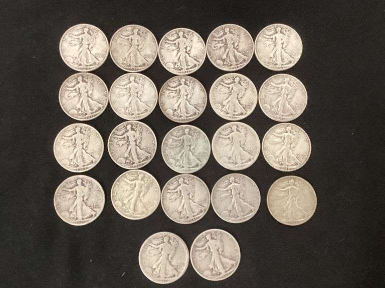 22 Walking Liberty silver half dollars image