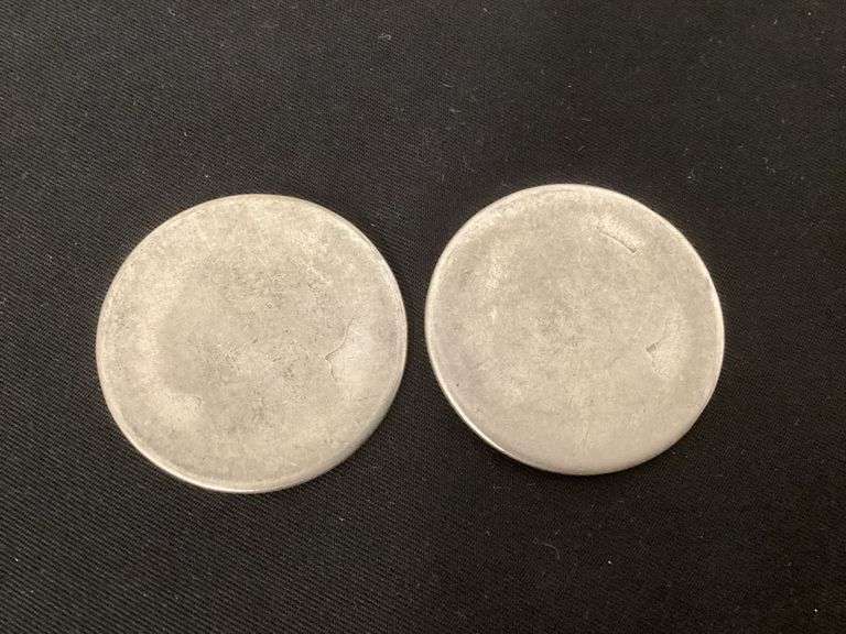 Pair of Morgan silver dollars, worn slick image