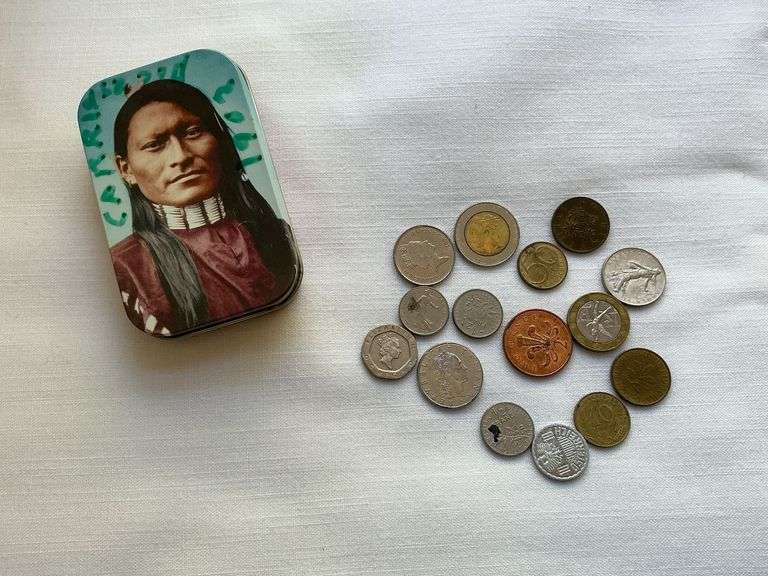 Foreign coins in tin image