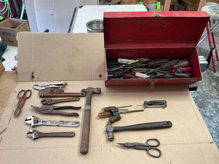 19" tool box, hammers, adjustable wrenches, etc. image