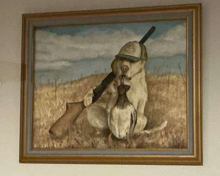 Framed hunting dog print 23" x 19" image