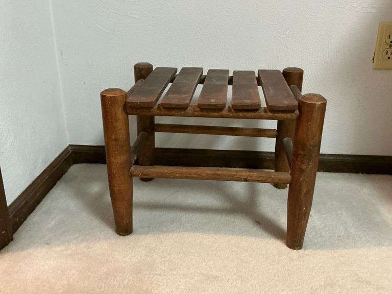 Wood slatted stool image