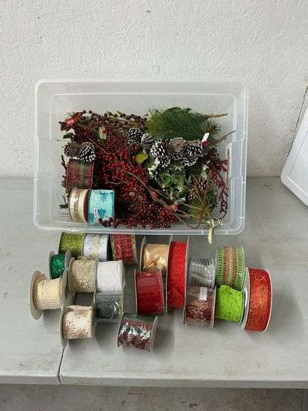 Winter greenery and floral picks, festive holiday wired decorative ribbon image