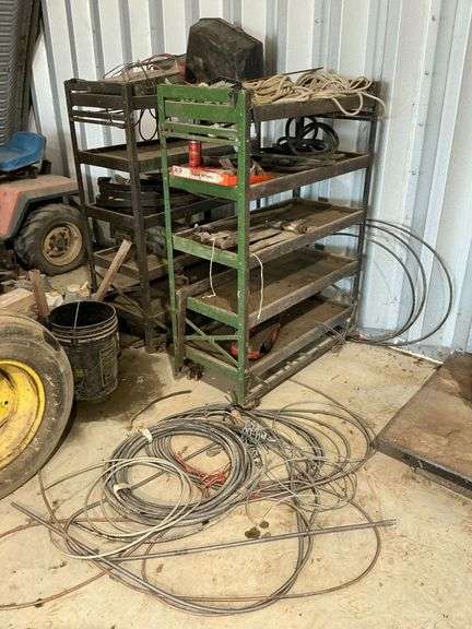 Pair of rolling metal framed shelf units, 38" W x 18" D x 54" T image