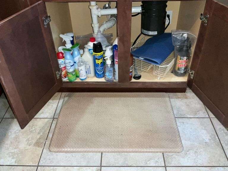 Cleaning supplies and kitchen mat image