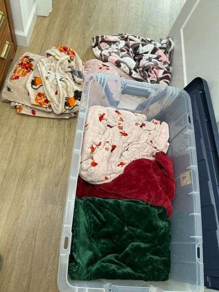 Sterilite tote of fleece blankets image