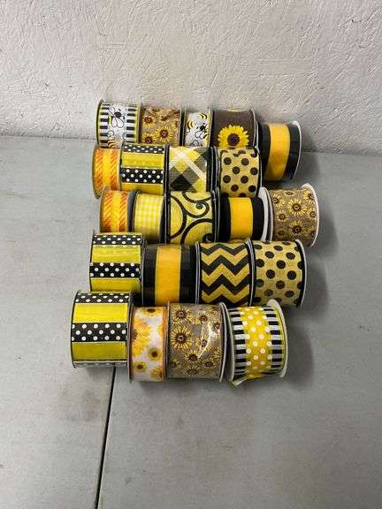 Yellow, black, bees, sunflower wired decorative ribbon image
