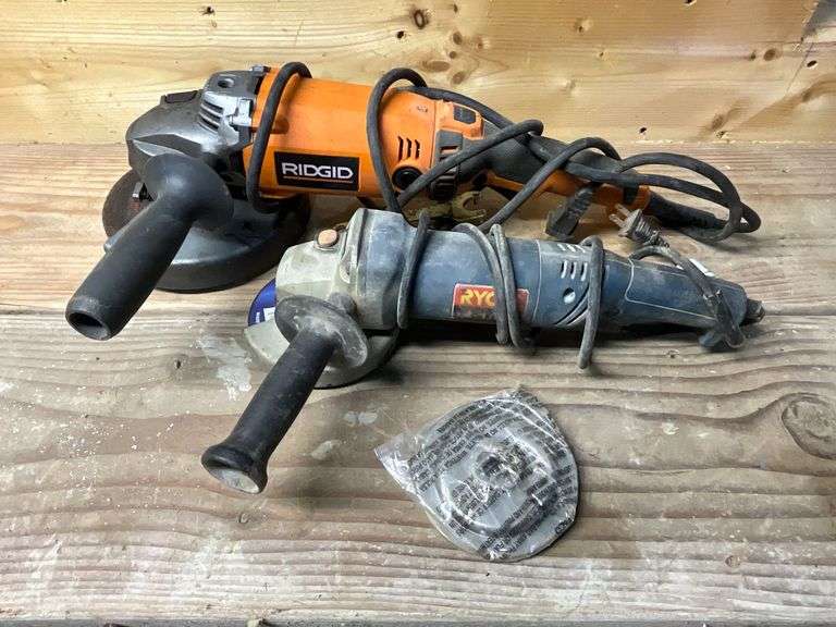 Ridgid 7" angle grinder Model R1020, working condition. Ryobi 4 1/2" angle grinder, Model AG451, working condition image