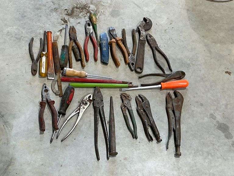 Hand tools, pliers, screw drivers, locking pliers, wire cutters image
