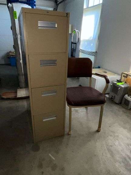 Sears 4-drawer file cabinet with key and office chair image
