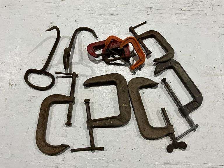 C-Clamps up to 6" and pair of hay hooks image