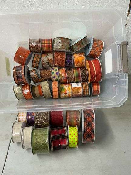 Tote with fall and Halloween wired decorative ribbon image