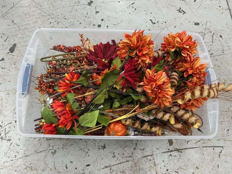 Tote of fall floral picks, grapevine balls, etc. image