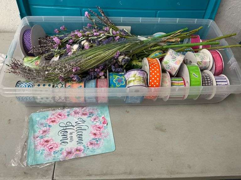 Spring and Easter floral picks, wired ribbon in tote image