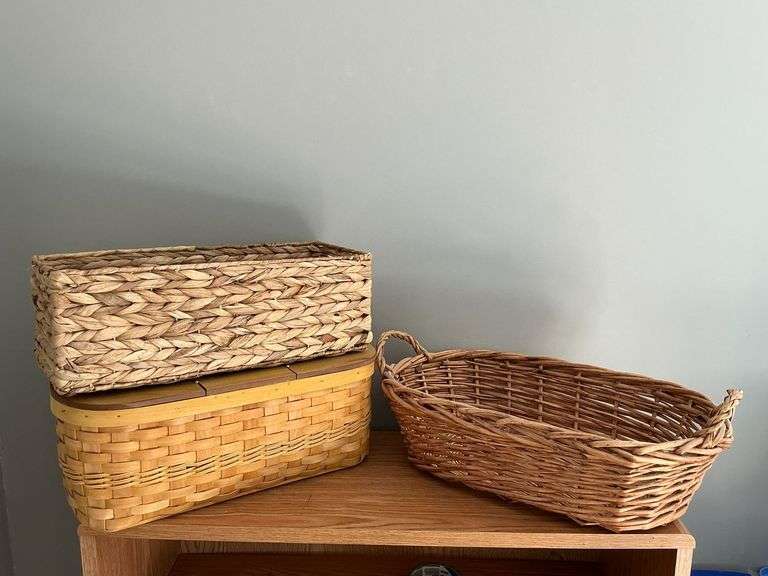 Baskets, woven basket with wooden lid for tissue box and storage image