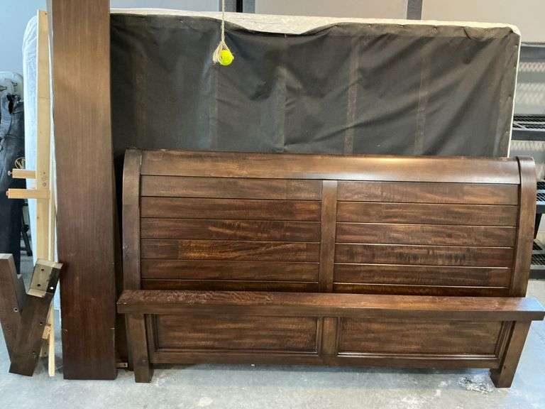 Queen size bed frame with head board, foot board, side rails image