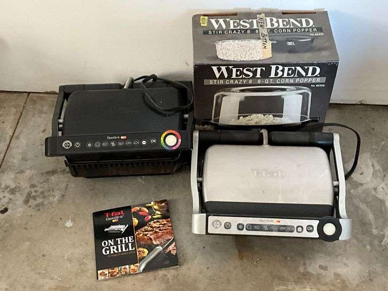 West Bend stir crazy 8 qt. corn popper and 2 T-Fal opti-grill image