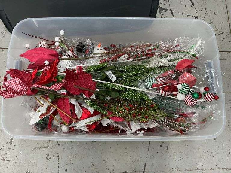 Tote of Christmas floral picks, Santa & snowmen image