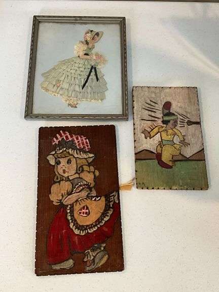 Vintage framed paperdoll with satin and lace dress image