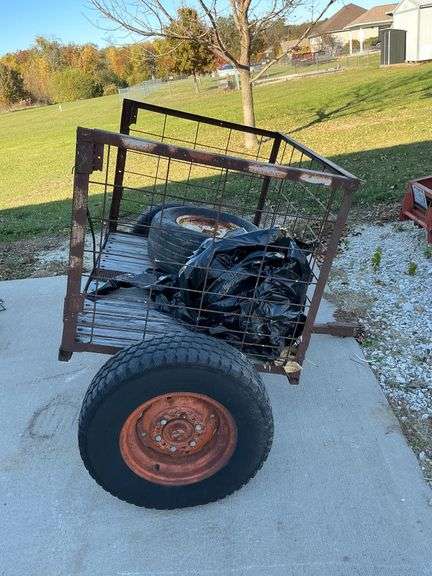2-wheel homemade farm trailer, pin hitch, 57" W x 39" L x 32" T image