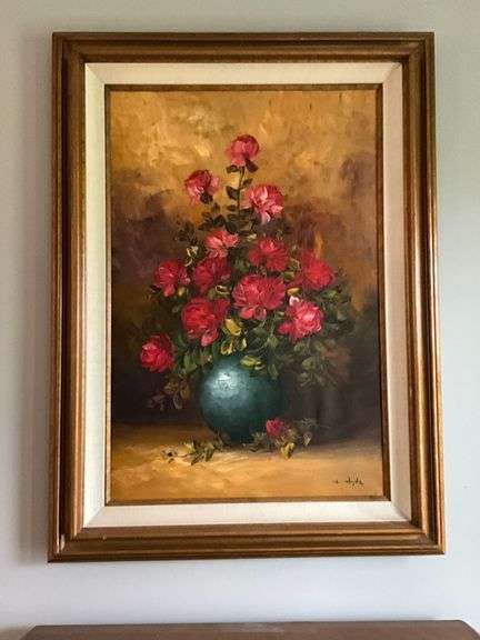 Floral oil on canvas, framed, artist signed W. Hyde image