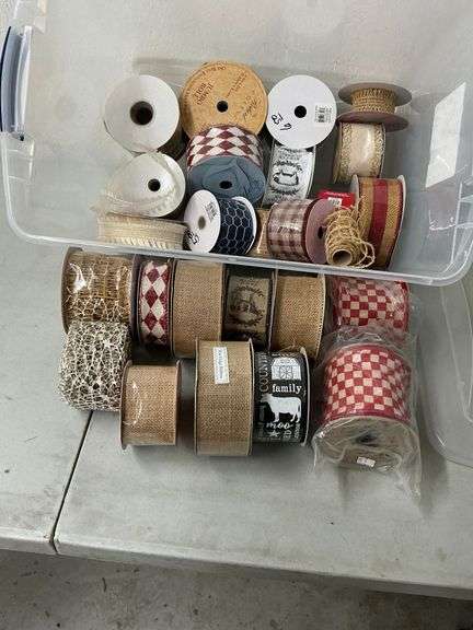 Burlap, cork, farmhouse, polka dot, etc. wired decorative ribbon image