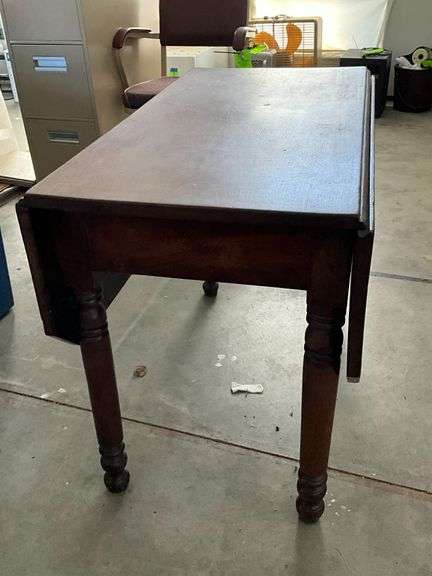 Vintage drop leaf kitchen table, scarring and stains on top image