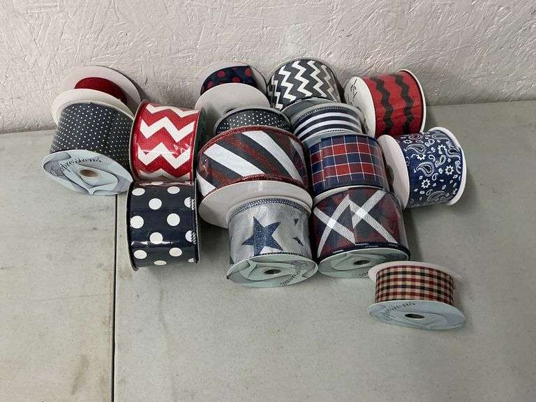 Red, white, blue and black wired decorative ribbon image