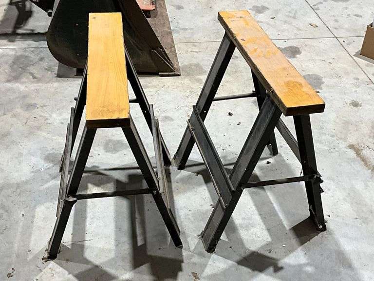 2 metal & wood folding saw horses image