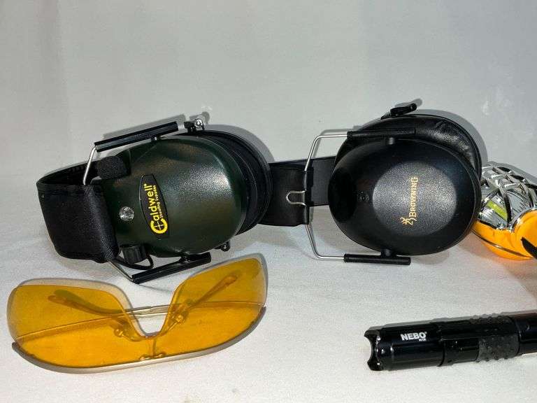 Browning ear muffs, shooting glasses, Caldwell electronic muffs