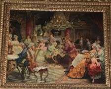 Vintage framed George Wohlking Victorian scene in ornate frame