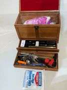 Wooden case gun cleaning kit, 16" x 8" x 10" T.