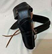 Black leather cowboy gun belt and holster, 30"?