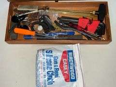 Wooden case gun cleaning kit, 16" x 8" x 10" T.