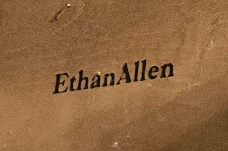 Ethan Allen two-piece china hutch, lighted, plate rails, flatware drawer