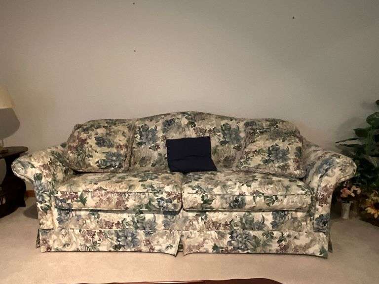 Sealy floral sofa with throw pillows